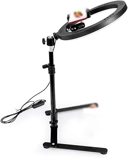 QtthZZr Ringlights 10" Ringlight With Extendable Desktop Tripod Flexible Phone Holder, Dimmable Portable Tripod Ring