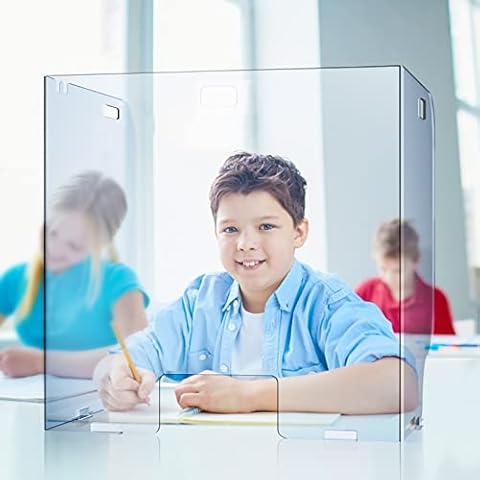 JASVIC 6Pcs Sneeze Guard Perspex Screen for Desk,Clear Perspex Screen Portable Folding Protection Screen,Protective Panel Sneeze Guard for Counter Student Office(60×60×44 CM) Cover