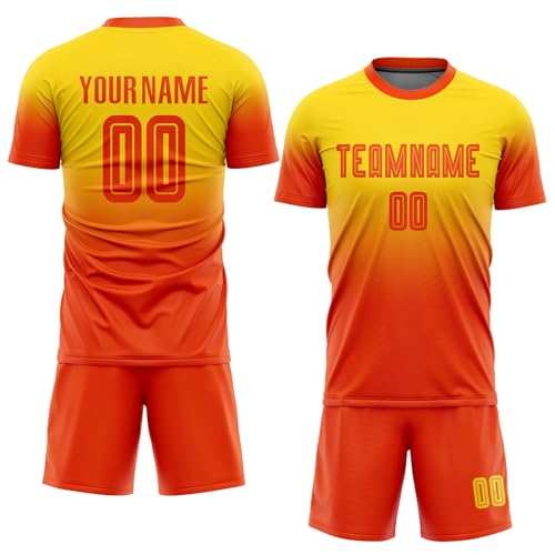 Custom Soccer Jerseys for Men Women Youth Kids, Gold Orange Personalized Soccer Jersey Printed Name Number Logo Mens Clothing