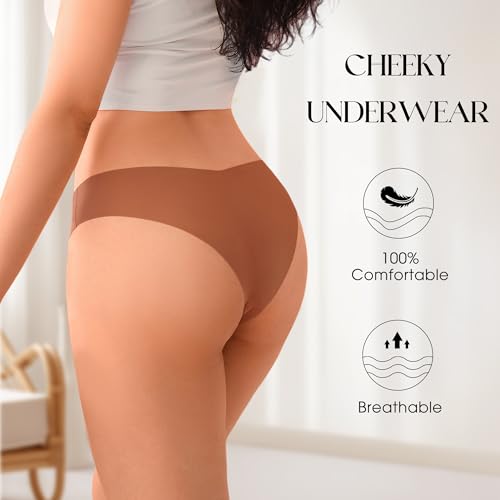 Image of DEANGELMON Women Seamless Bikini Cheeky Underwear Invisible No Show Panties V-Waist Hipster Ladies Soft Stretch Multi Pack