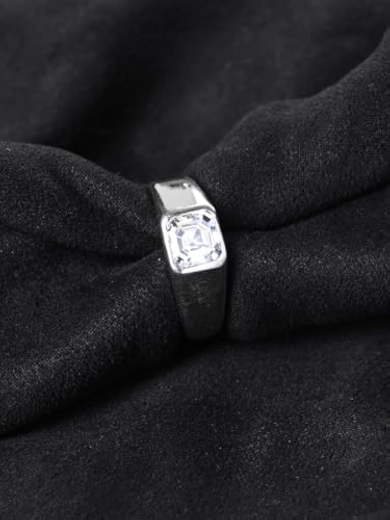 Women's 925 Sterling Silver Asscher Solitaire Ring, Size Adjustable