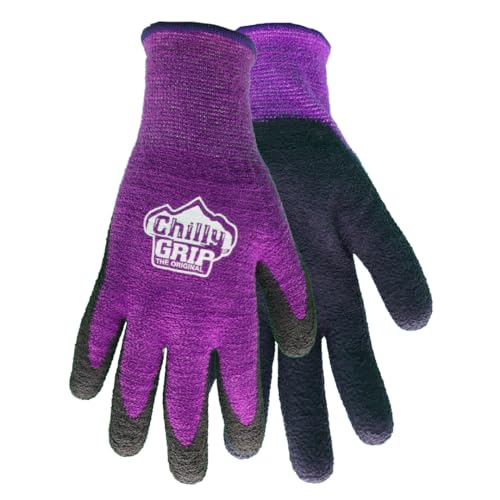 Red Steer Chilly Grip A310-S Women's Chenille Thermal-Lined Foam Rubber Gloves, Purple/Black [PRICE is per PAIR] (Small)