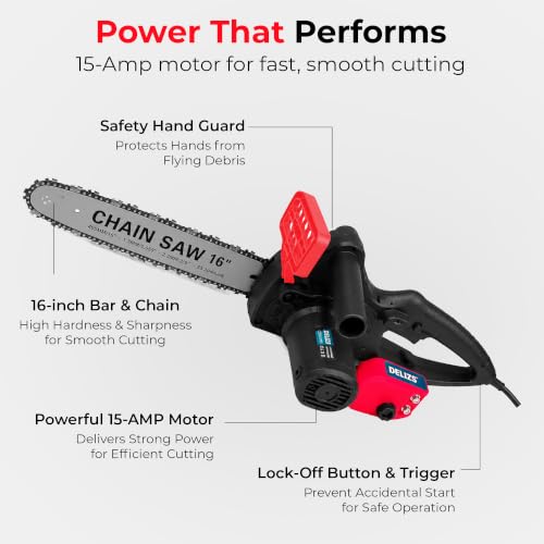 Image of Electric 16 inch Inch Corded Chainsaw With 2800 W High Power Motor With Low-Kickback System I 6800 RPM I Tree Cutter Tool | Wood Cutting Machine Home | Wood Cutter Tool Machine