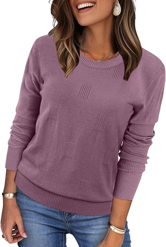 WIHOLL Womens Sweaters Early Fall Fashion Fashion 2025 Trendy Tops Long Sleeve Tunics for Leggings Cute Purple M