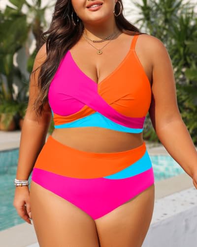 Image of Tempt Me Plus Size Two Piece Swimsuit - Women High Waisted Bikini Set Tummy Control Bathing Suits