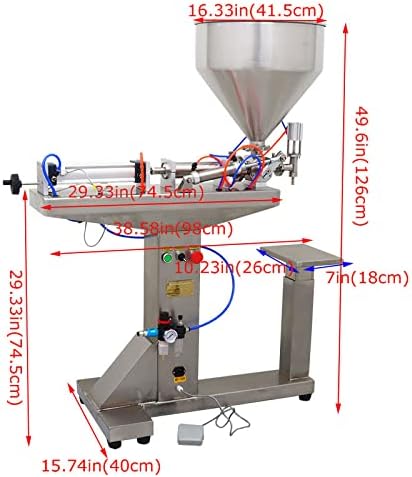 Miniatura 3 de HayWHNKN Máquina de llenado de pasta líquida neumática semiautomática de llenado de pistón horizontal con pie (1.0-10.1fl oz)