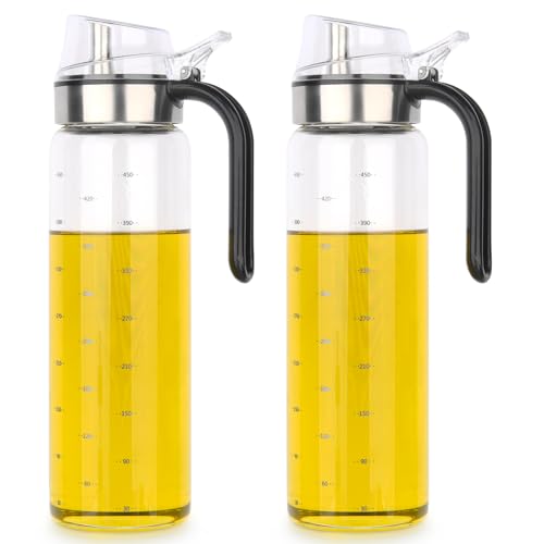hotder Öl Flaschen Essig Flasche 500ml 2er Pack, Olivenöl Ölspender aus Glas, Behälter mit klarer Skala, Dispenser Essigspender für Öl, BBQ, kochen