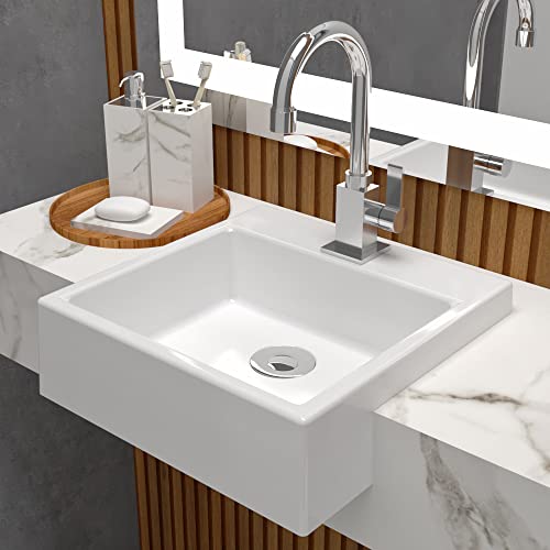 Cuba Pia De Semi Encaixe Branca Quadrada 35x35cm Rubelita Para Banheiro Beltempo