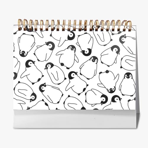 2026年 卓上カレンダー 可愛いペンギン 月間カレンダー ページめくり 新日本カレンダー 実用性 文房具 360°書き込み 小型 デスクトップ おしゃれ 計画整理 プレゼント 2025年9月?2026年12月