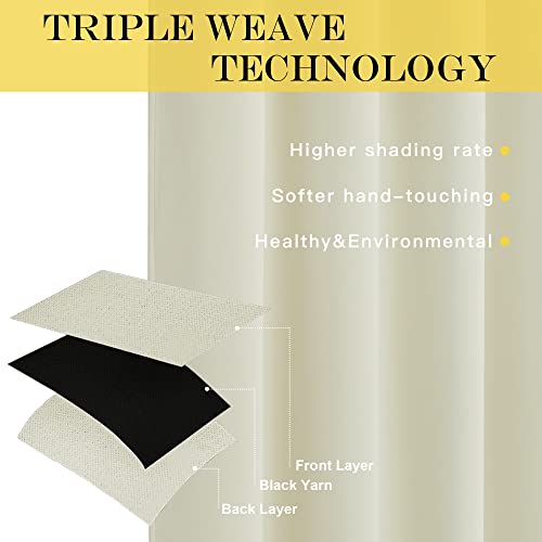 NICETOWN Beige Blackout Sliding Door Curtains for Bedroom - Grommet Blackout Room Darkening French Door Sound Reducing Thermal Curtain Window Treatment for Living Room (W100 x L95, 1 Panel)