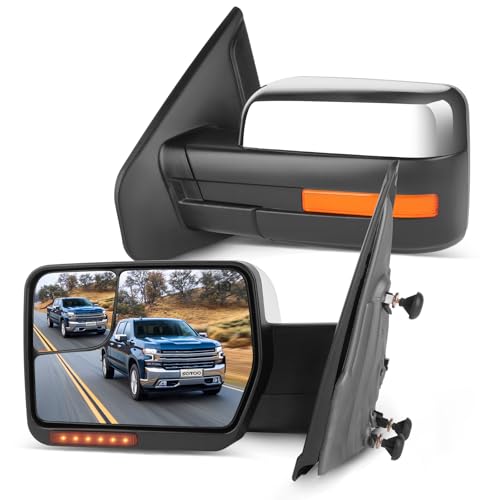 SCITOO Towing Mirrors for 2004-2014 for Ford for F-150 Blind Spot Mirror Power Heated Chrome Puddle Signal Double Glass (Driver Side and Passenger Side)