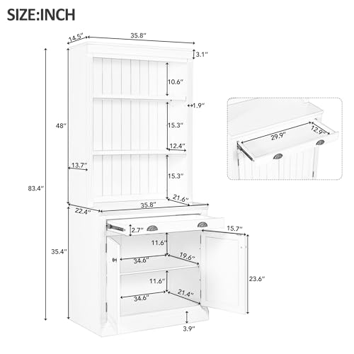 Image of 83.4 inch Tall Bookshelf with 3 Pieces LED Lighting, Modern Bookcase with 2 Doors and 1 Drawer,Storage Bookcase with Open Shelves for Living Room,Home Office,White