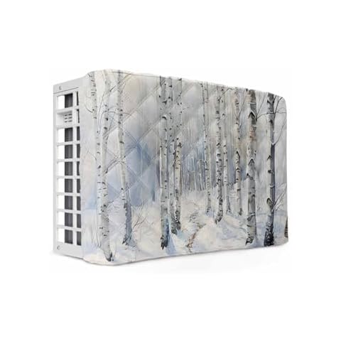 Winter Forest Indoor Air Conditioner Cover for Window Units, Shabby Chic Tree Snow Scenery Contemporary Double Insulation Adjustable Waterproof Indoor AC Cover with Elastic Straps 28" x 20" x 3.5" Cover