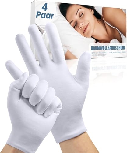 4Paare Baumwollhandschuhe für Ekzem, Weiße Baumwoll-Ekzem-Handschuhe für Männer und Frauen trockene Hände, Atmungsaktive Maschine waschbare Tuch weiße Handschuhe