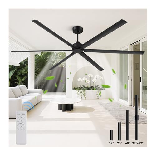 [Heavy Duty] 120 Inch Industrial Ceiling Fan Big Assed Fan HVLS Extra Large Commercial Ceiling Fan with Aluminum Blades Remote Control Powerful Reversible DC Motor for Warehouse Shop Garage