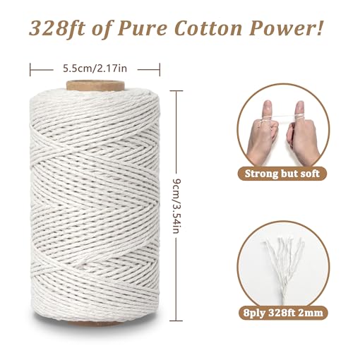 Butchers Twine for Cooking, Baking & Crafts - Food Safe Kitchen Twine for Tying Meat, Trussing Turkey, Roasting, Sausage Making - Strong Cotton Rope for Garden, Crafts & Packing, 328ft 2mm(Beige)