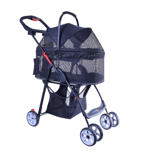 Image of Full-Window pet Stroller with Detachable Carrier,4 Wheels for Cats & Dogs, with Storage Basket,Cup Holder, Travel Puppy /Cats Stroller.