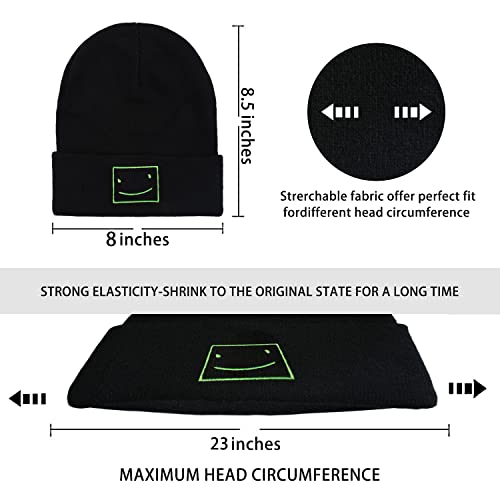 Koesnbre Smile Embroidered Black Beanie Hats For Men Women-Winter Warm Stretchable Fashion Knit Cuffed Beanie Hats For Daily &Outdoor #TOP3