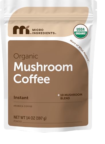 Organic Instant Mushroom Coffee 14 oz | Medium Roast Arabica | 10-Mushroom Blend with Lions Mane Reishi Chaga & More | Certified Organic | Gluten Dairy Soy & Tree Nut Free