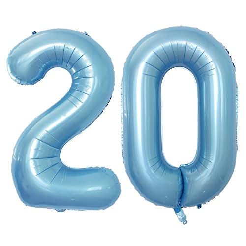 GOER Number 20 Balloons for 20th Birthday Party Decorations,42 Inch Jumbo Foil Helium Balloons for 20th Anniversary (Light Blue)