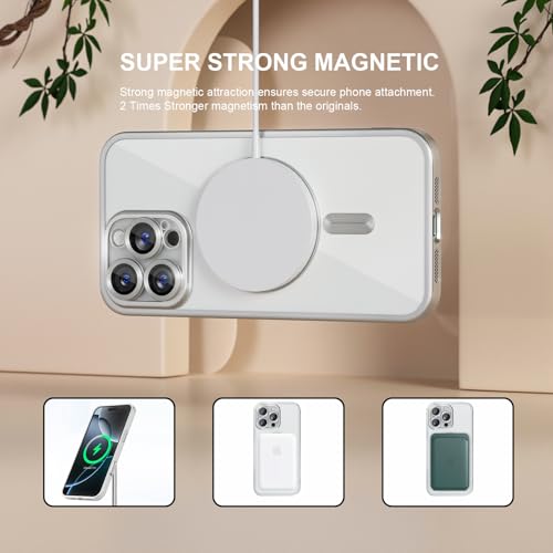 Image of Misea Magnetic for iPhone 16 Pro Case Compatible with MagSafe | Never Yellowing, Military Drop Protection, Full Camera Lens Protector Plating Soft Clear Phone Case Women, Titanium Silver
