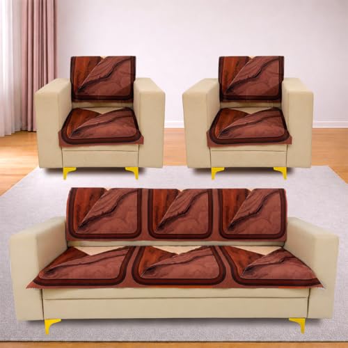 Image of Homerz Premium 'Luxe Series' Holland Velvet Sofa Cover | Smooth Finish | Anti-Skid Fleece Backing | Soft Touch Couch Protector for Living Room (Urban Dune, 5 (3+1+1) Seater, Seat Cover with Backrest)