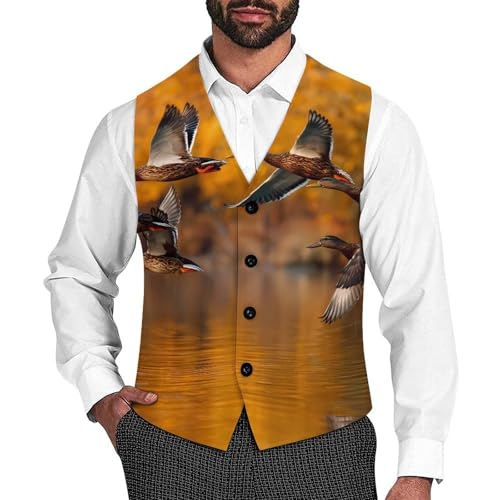 Forests Wildlife Wood Ducks Men's Suit Vest Slim Fit Business Dress Party Pattern Waistcoat Vest Top