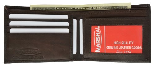 MARSHAL Wallet Men's Genuine Leather Thin Slimfold Wallet (Brown)