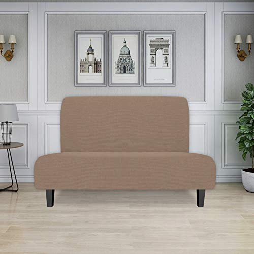Image of Easy-Going Stretch Medium Futon Slipcover Armless Futon Cover Camel | Sofa Bed Furniture Protector Without Armrests with Elastic Bottom for Kids, Soft Jacquard Machine Washable