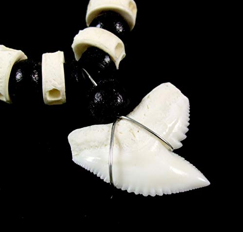 Genuine Shark Tooth Necklace, Mako Shark Tooth Necklace for Men, Cool Beach Cowrie Shells Wooden Beads Necklace for Women (CA433)2