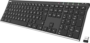 Arteck Kabellose Tastatur, Deutsches QWERTZ Layout Edelstahl Wiederaufladbare USB Anschluss 2, 4 GHz Kabellos Tastatur mit Multimedia, Kompatibel mit PC, Computer, Notebook, Laptop, Windows 11, 10, 8