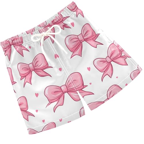 Pigsaly Boys Swim Trunks Hearts Pink Bow Coquette White Boys Board Shorts Swimsuit Swimwear Summer Bathing Suit S