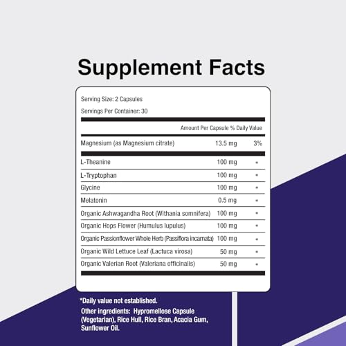 SleepSupport - Natural Sleep Aid for Adults to Help Promote Calm and Relaxation - Organic Sleep Supplement with Ashwagandha, Valerian Root, Magnesium, Melatonin, Glycine, L-Tryptophan - 60 Capsules - Image 7