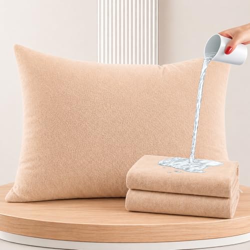 Image of SITTELLA Waterproof Pillow Protector 28x18 Inches 200 GSM with Zipper (Pack of 4) - Soft Cotton Pillow Cover, Dust Mite Proof & Anti-Allergic Pillow Protector Cover (Beige)