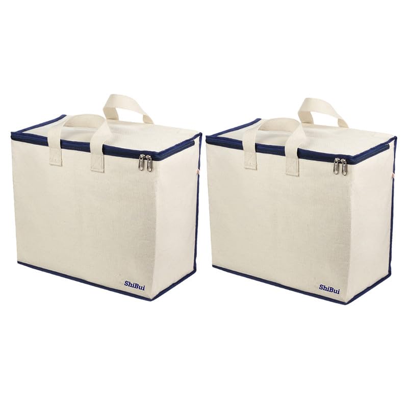 Image of SHIBUI Canvas Reinforced Cotton Handles with Multipurpose Clothes Storage Organizer & Grocery vegetable shopping and Covers Zip Bags.