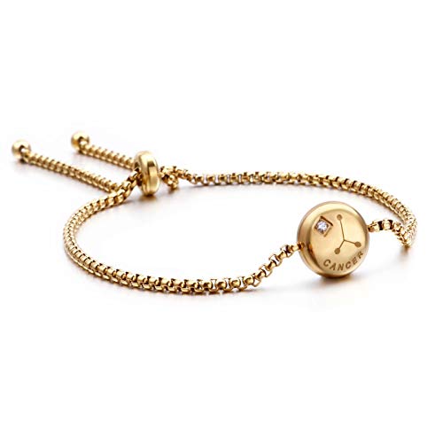 Image of Qings Cancer Zodiac Exclusive Gold Plated Bracelet Constellations Horoscope Astrology Adjustable with Sparkling Zircon for Women and Girls