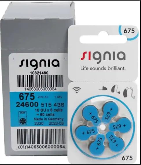 Image of Signia Hearing Aid Batteries Size 675 (Blue) - Pack of 60 | Long Lasting Zinc-Air Batteries | Mercury-Free