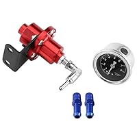 Terisass Kraftstoffdruckregler Aluminiumlegierung Auto Fahrzeug Einstellbare FPR Kraftstoffdruckregler mit Manometer & Fitting Adapter Kit Universal(rot)
