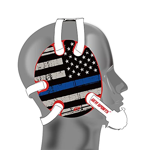Geyi Wrestling Headgear with Thin Blue Line American Flag Decals (Teal)