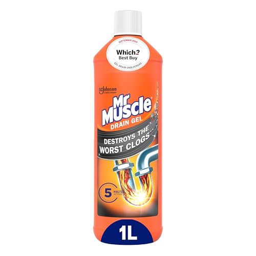 Mr Muscle Drain Unblocker Liquid (1L) Sink & Drain Cleaner Strong & Fast Acting Heavy Duty Power Gel Dissolves Clogs (Packaging May Vary)