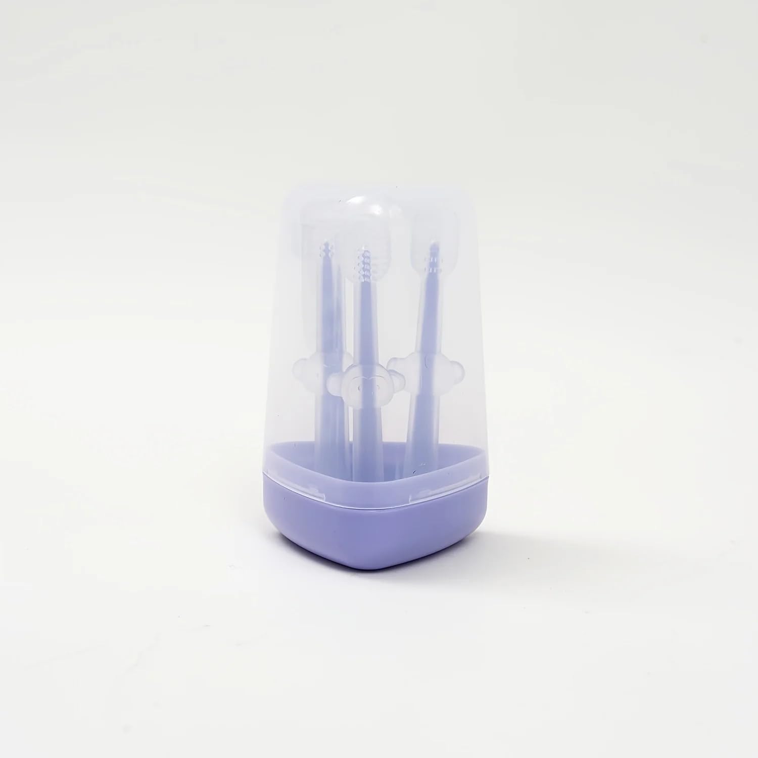 Baby 3-Piece Silicon Oral Care Set Silicone Tongue Cleaner Gum Messaging Toothbrush Training Teeth Toddler with dust cover Box holder Travel Kit Infant Newborn 0-24 months BPA Free grooming kit (Purple, 1)-image-44