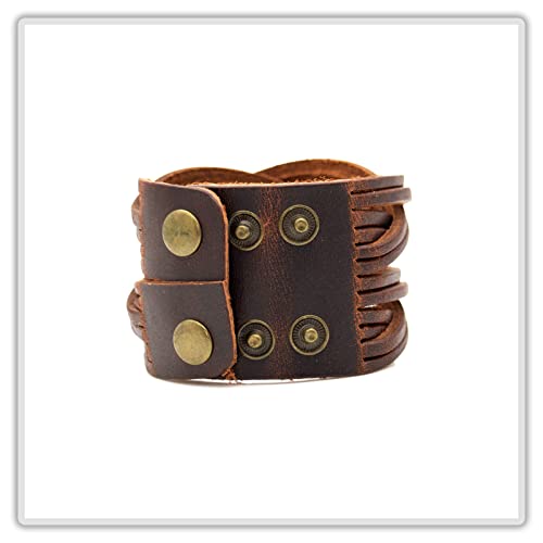 Mgutillart Punk Braided Band Bracelet Wide Leather Arm Cuff Bracelet(Brown) #TOP4
