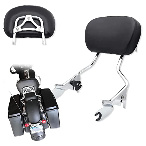 HTTMT 501-005+T- Adjustable Chrome Backrest Sissy Bar w/Leather pad w/Hollow Mounting Plate Compatible with ALL YEAR Harley Touring FLHR- Road King FLHX- Street Glide