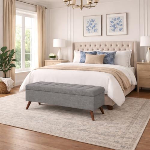 Image of HomePop 48 inch Modern Tufted Storage Bench - Medium Gray
