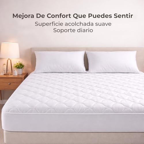 Protector de colchón 200x200 acolchado ajustable blanco cubrecolchón para cama grande 5