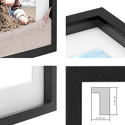 PHOTOLINI 2er Set 3D-Bilderrahmen Objektrahmen 50x70 cm 3D-Rahmen Schwarz Modern Tief MDF-Rahmen mit Passepartout u… – Bild 4