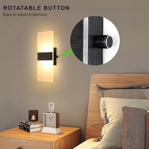 Image of Lightess Indoor Wall Sconce with Switch, Black, LED, Warm White, 1 Pack | Hardwired, Dimmable, Acrylic, For Bedroom Living Room Hallway