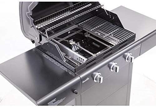 Interior view of a grill with new burners, crossover tubes, and heat plate shields installed, ready for cooking grates.