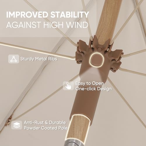 Image of Tempera Heavy Duty High Wind Beach Umbrella with Sand Anchor & Carry Bag | Patio Outdoor Umbrella with Aluminum Frame and Push Button Tilt, Ideal for Garden Lawn, UPF 60+