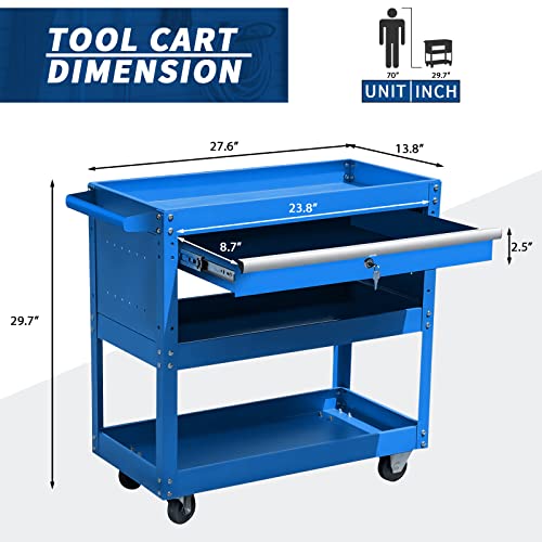3-Tray Rolling Tool Cart On Wheels, Tool Box With Wheels And Drawers, 300 Lbs Utility Tool Storage Cart, Mechanic Tool Cart For Garage, Warehouse, Repair Shop,Blue #TOP6